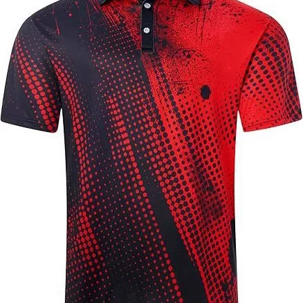 Men's Golf Shirt Short Sleeve Dry Fit Sports Moisture Wicking Golf Polo Shirt Performance Printed Collar