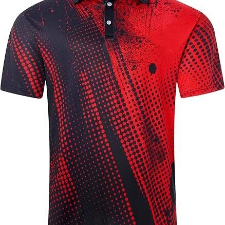 Men's Golf Shirt Short Sleeve Dry Fit Sports Moisture Wicking Golf Polo Shirt Performance Printed Collar