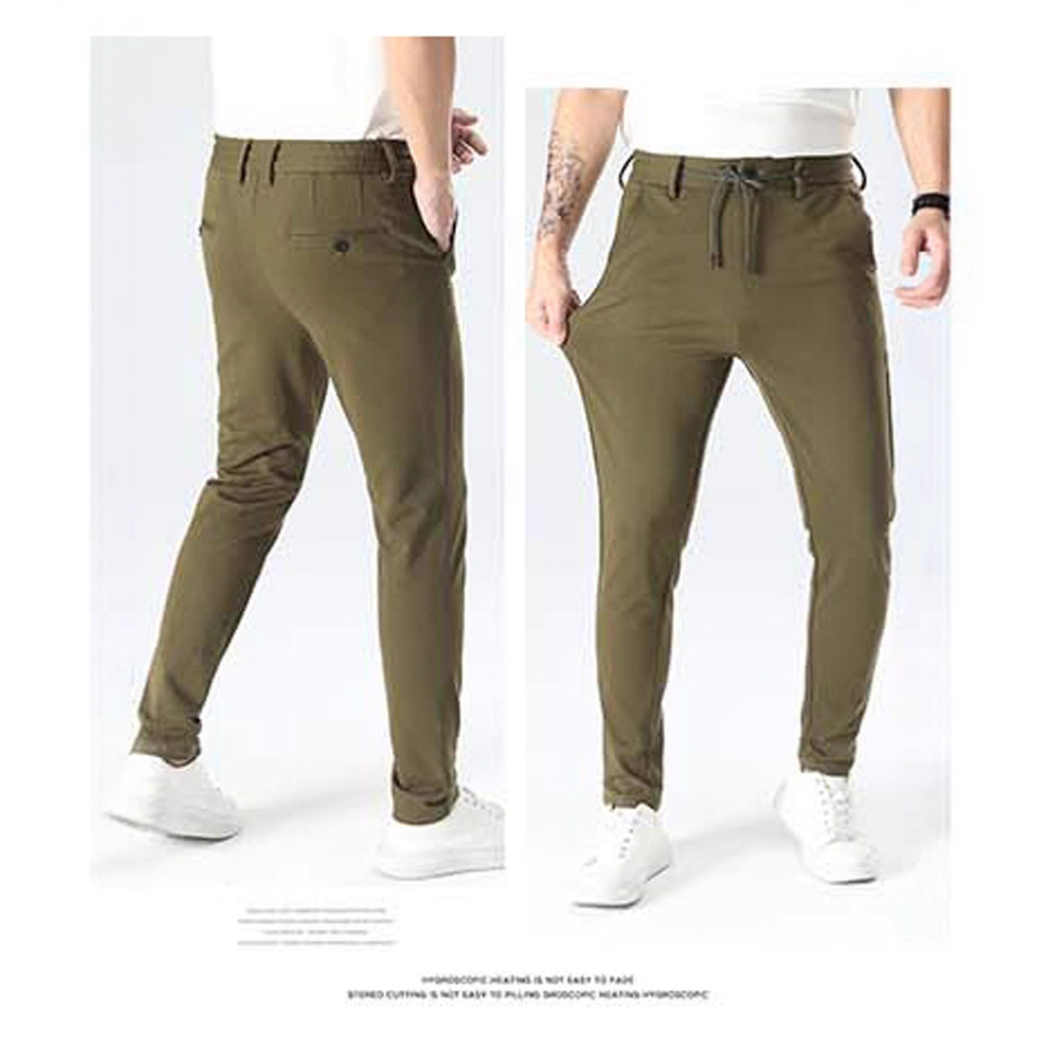 外贸休闲裤男士抽绳束腰小直筒裤2025秋季修身弹力西裤纯色男裤子