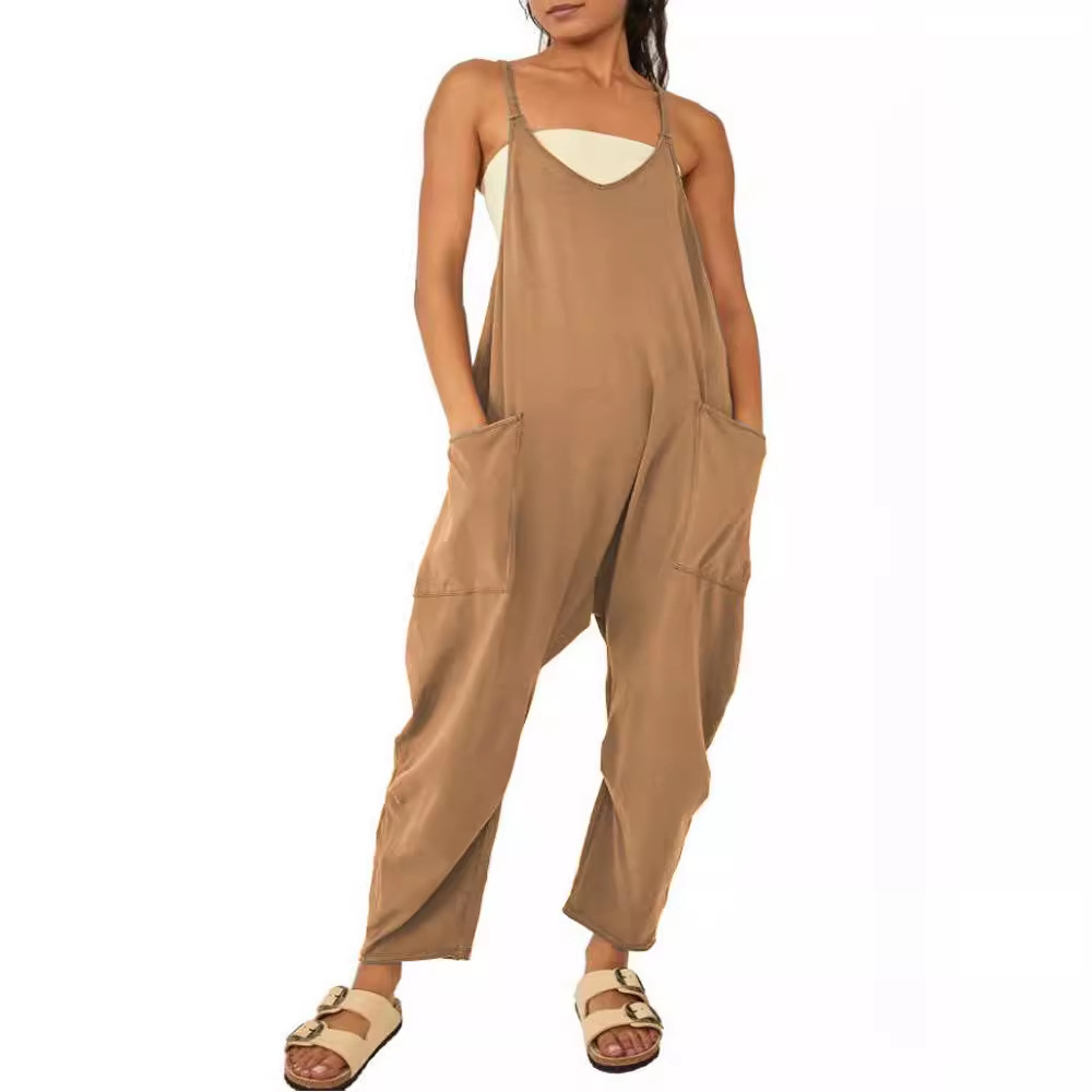 2022 mujeres europeas y americanas ropa Amazon tamaño estación independiente popular color sólido cremallera parche bolsa Sling jumpsuit grasa cadera Pantalones