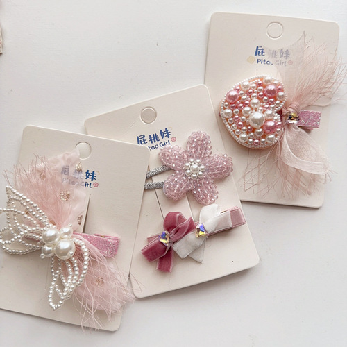 New pink princess style pearl mesh crown love flower bow children's baby girl hair accessories headdress