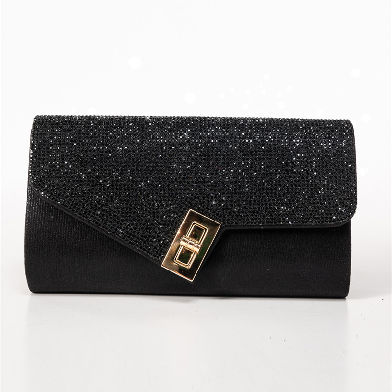 Cross-border Gold European & American Evening Bag for Women, Trendy Rhinestone Glitter PU Leather Chain Crossbody Party Clutch - Thumbnail 3