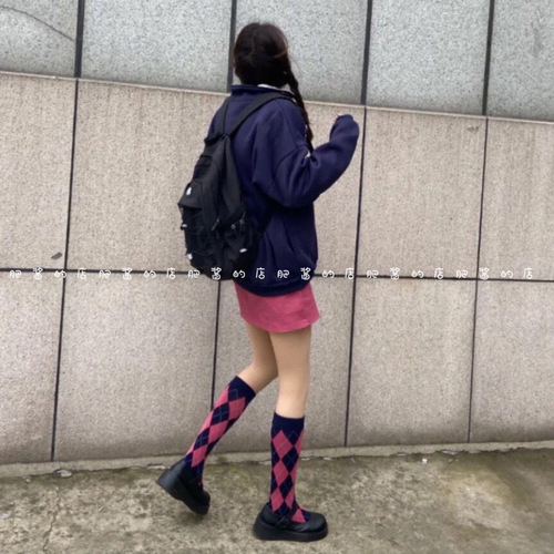 Diamond calf socks for women Japanese and Korean insjk students mid-calf socks college style stockings net red socks