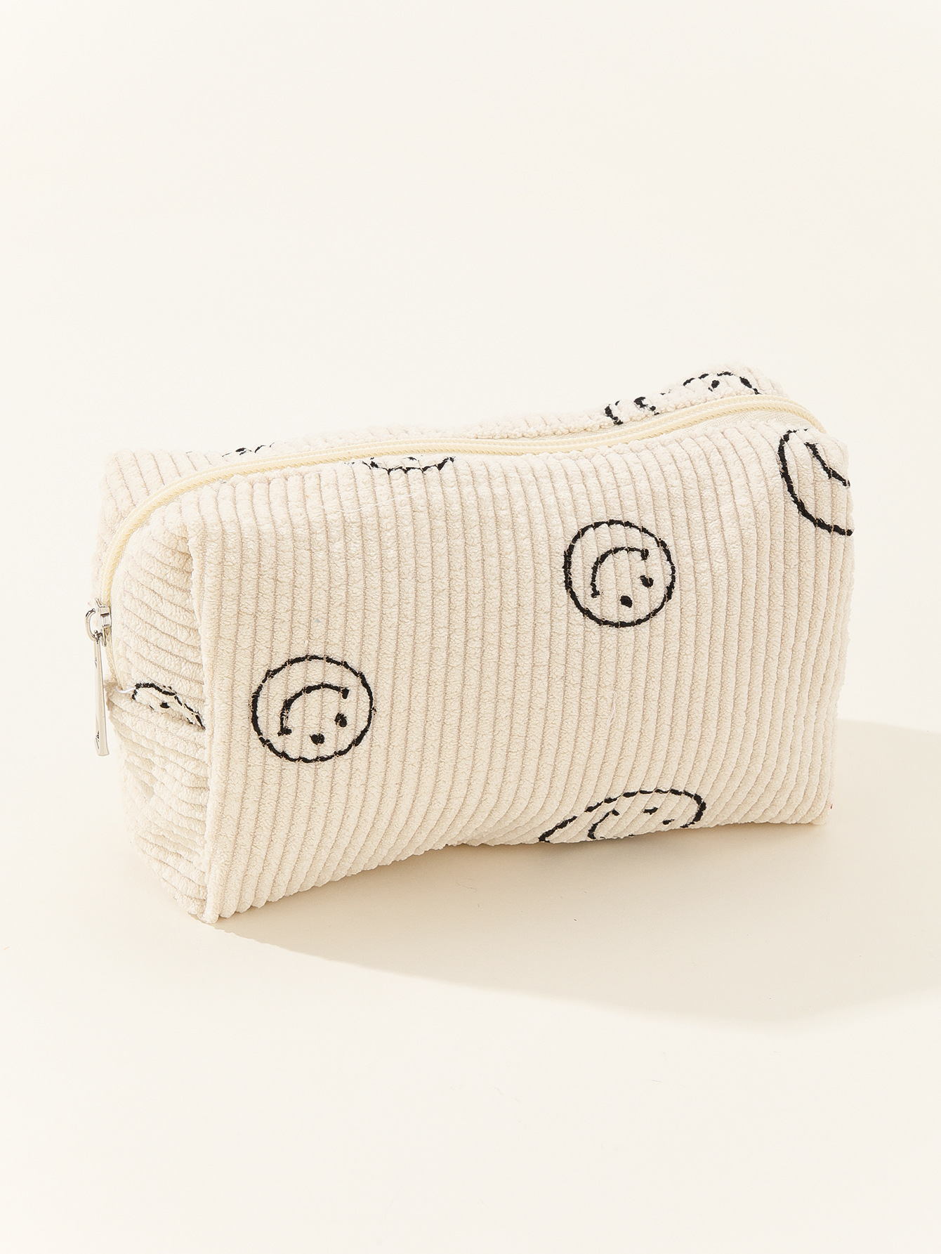 thumbnail image 1 of Smiley toiletry bag, corduroy toiletry bag, stationery storage bag, portable pencil case, travel cosmetic bag, 1 of 5