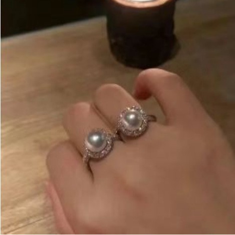 새로운 주지 진주 패션 절묘한 해바라기 반지 8-8.5MM 해수 아코야 반지 S