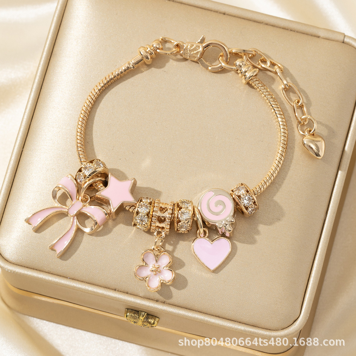 Panjia pulsera belleza transfronteriza DIY cuentas arco rosa amor lollipop colgante de flores joyas de moda