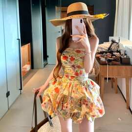 【原版面料】带肩带 防滑条 绝美碎花短裙夏季新款花苞裙连衣