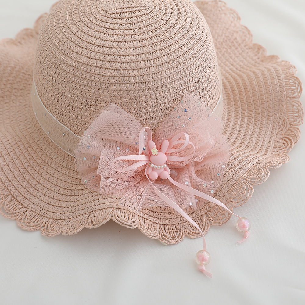 Verano nuevo sombrero para niños sombreado sombrero de paja bolso de dos piezas lindo encaje flor niña sombrero de playa al por mayor