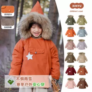 女童2026新款宝宝精灵帽加厚保暖mat棉服小童厚款棉衣冬季外套