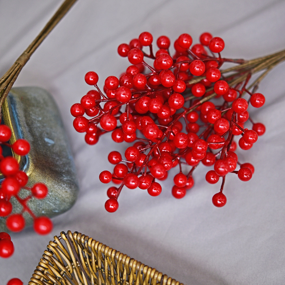 Fruta roja simulada, racimo de frutas navideñas, fruta auspiciosa, fruta de espuma, fruta de la fortuna, rama de boda, arreglo floral, fruta simulada, fruta roja