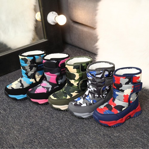 Children's Snow Boots Winter Boys Fleece Lined Thick Cotton Shoes Girls Outdoor Boots Camouflage Warm Shoes