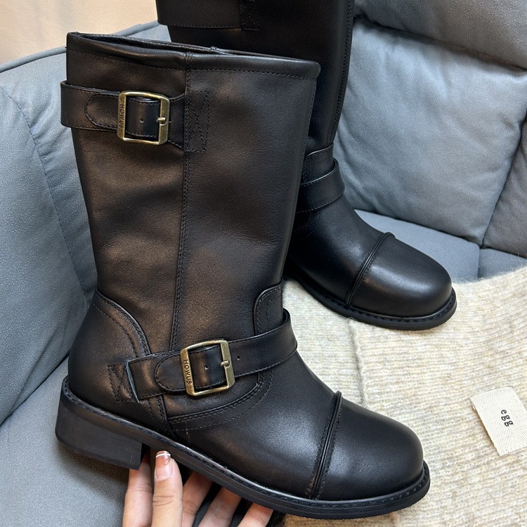 Howus Cowhide Martin Boots 2026 Autumn New Retro Korean Ins Niche Style Chunky Low Heel Mid-Calf Boots Western Short Boots