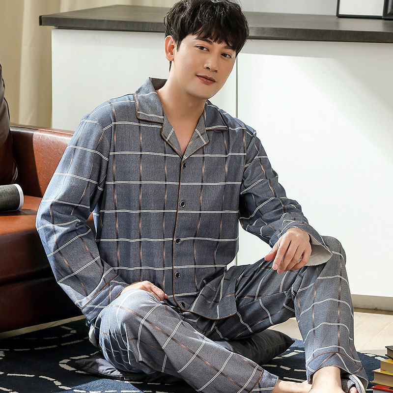 100% primavera y otoño pijamas hombres de algodón de manga larga más tamaño de los hombres casual traje de desgaste para el hogar