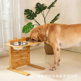 竹制宠物碗架双碗宠物喂食碗架防打翻餐桌狗狗食盆猫咪用品