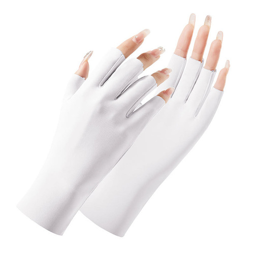 Summer Thin Women's Sun Protection Gloves Anti-UV Nail Art Electric Bicycle Cycling Half Finger Ice Silk Gloves