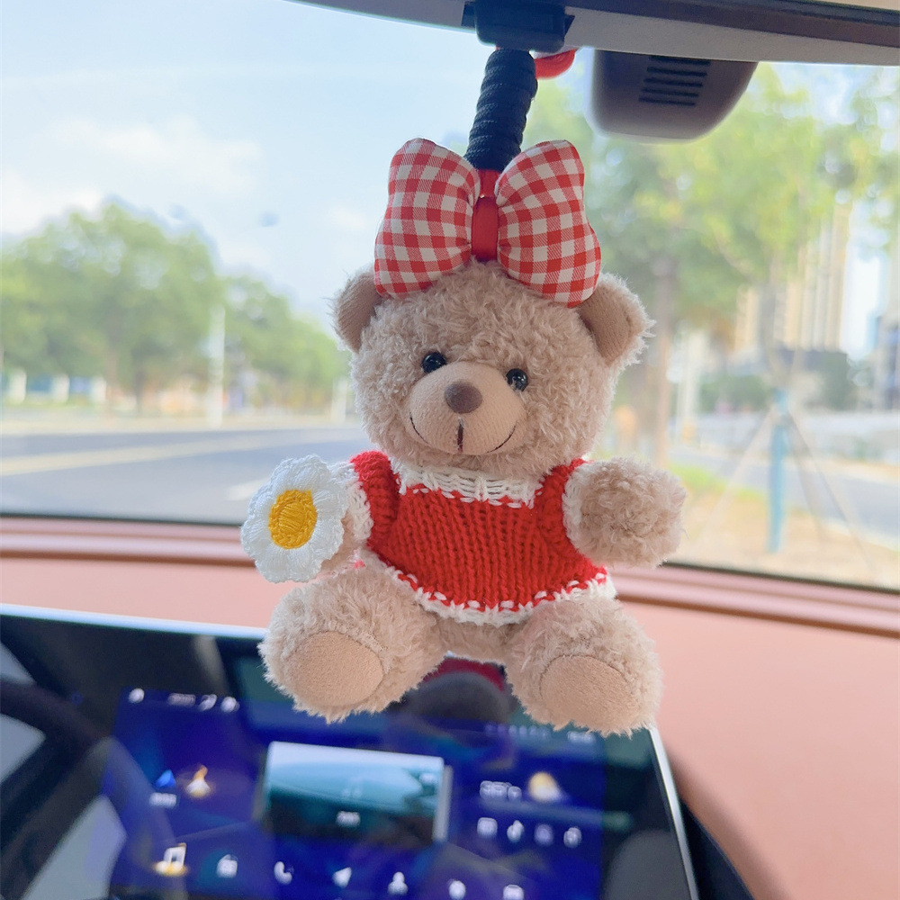 Colgante de coche, oso de peluche creativo, espejo retrovisor de lujo lindo, colgante de coche, colgante de cadena, diosa del interior del coche