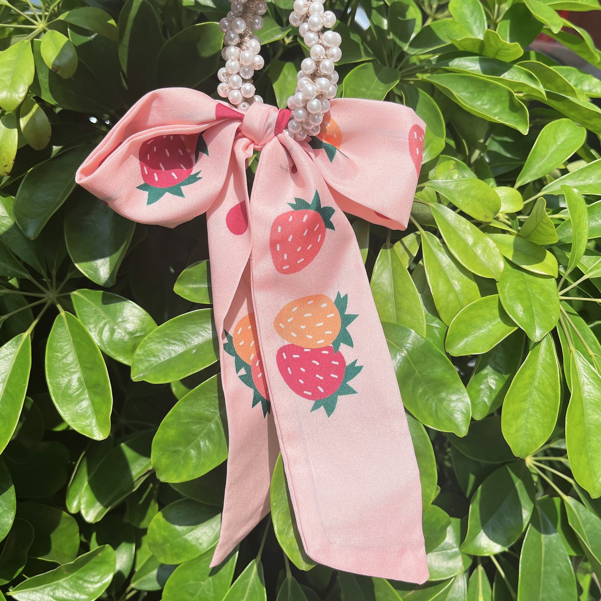 Banda de pelo de bufanda de seda para mujer corbata de pelo fino de verano de perlas cinta de arco Hada cuerda de pelo de todo fósforo estilo coreano accesorios para el cabello al por mayor