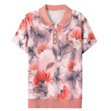 媽媽裝夏季新款女士上衣印花圖案套頭短袖印花T恤中老年女裝，女裝T恤，妃慕昵服飾