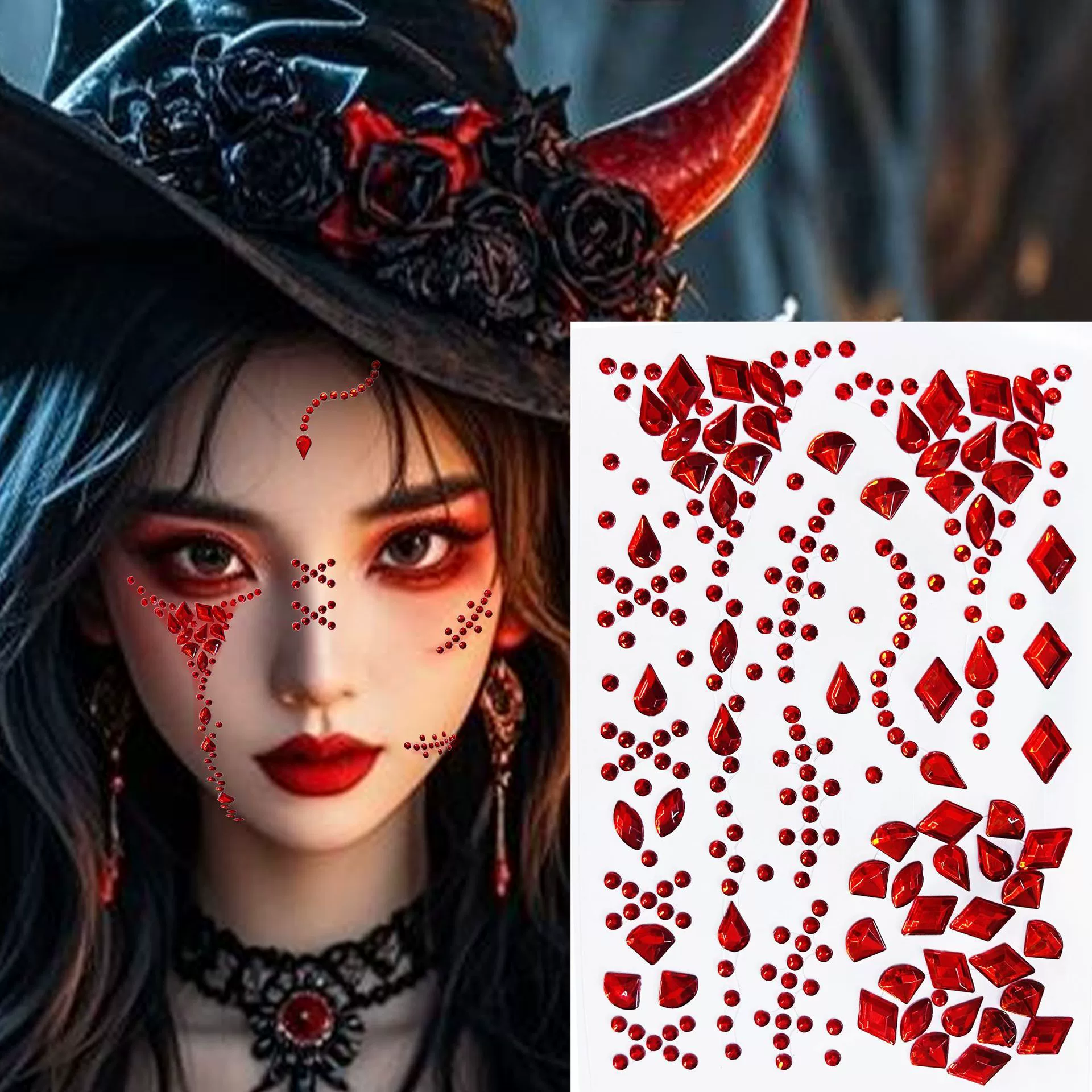 Праздничный Хэллоуин макияж кос stickers с алмазами, поддельные шрамы, татуировки на концерте, наклейки на лицо, аксессуары, горная корень сломанные алмазы, кровь и слезы алмазы