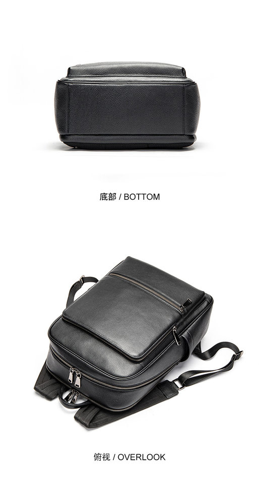 Ba lô da thật nam công sở dung tích lớn, túi đựng máy tính 16 inch da bò cao cấp — Màu đen, Da ngựa điên màu nâu chi tiết 23