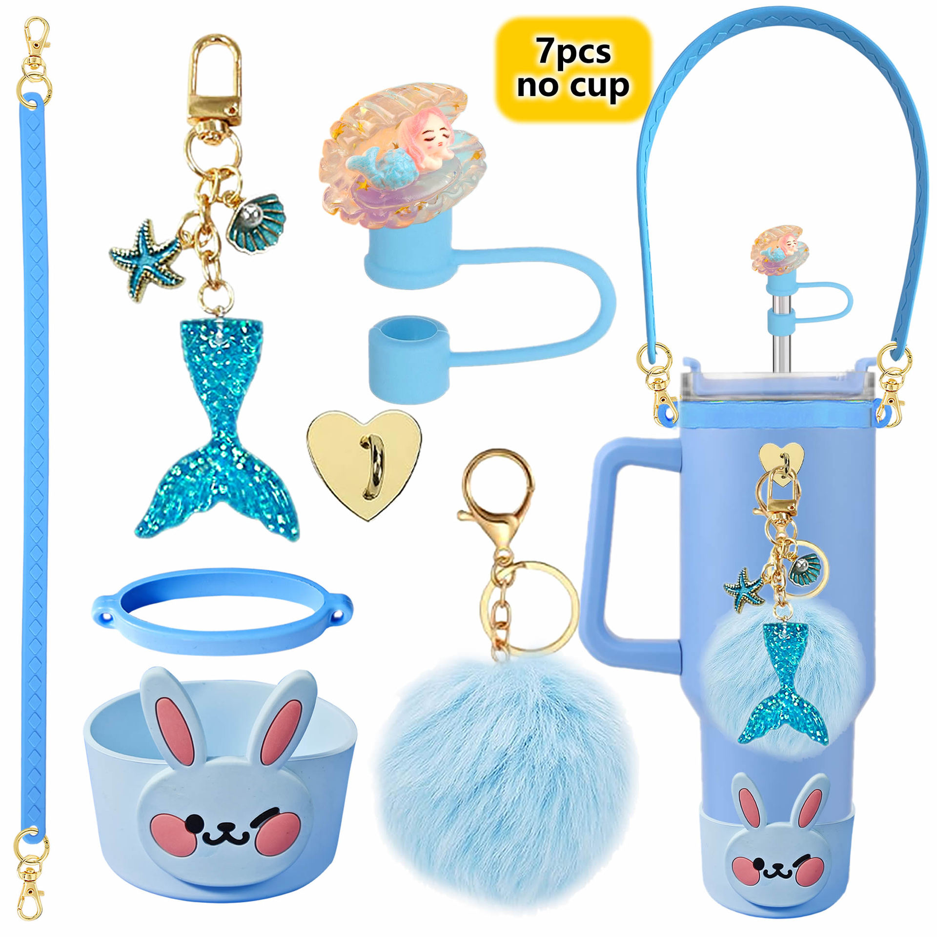 Accesorios de taza Stanley colgante de cuerda de mano flor de silicona gorra de paja de peluche colgante de taza cadena de taza de color cubierta de taza