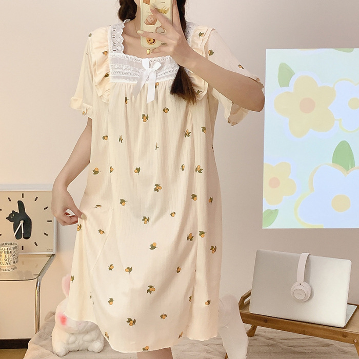 Verano de manga corta camisón de encaje de la muchacha pijamas princesa estilo suelto más tamaño de dibujos animados ropa para el hogar al por mayor