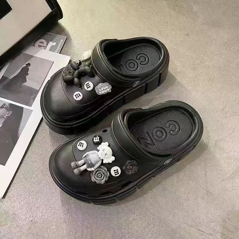 Basguang año agujero zapatos de verano de las mujeres desgaste al aire libre aumento de la altura antideslizante Playa pareja slip-on zapatillas Comercio exterior transfronterizo