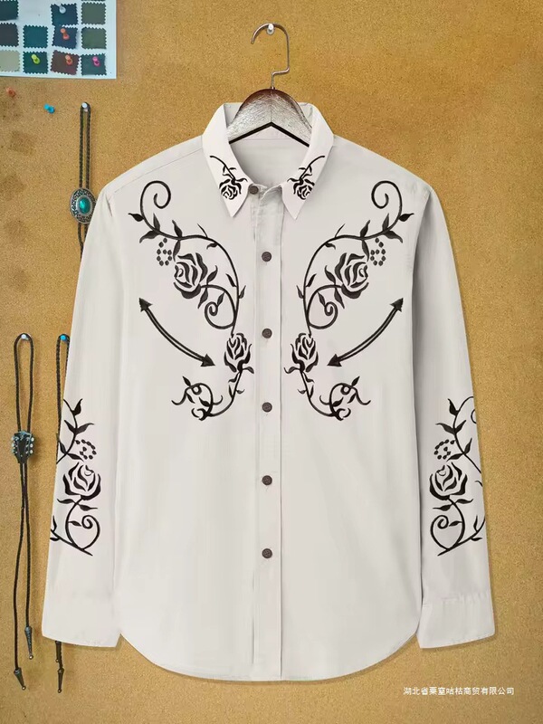 New Western Cowboy Men's Shirt, Fashionable Long-Sleeve Slim-Fit Shirt, Printed Personalized Men's Shirt