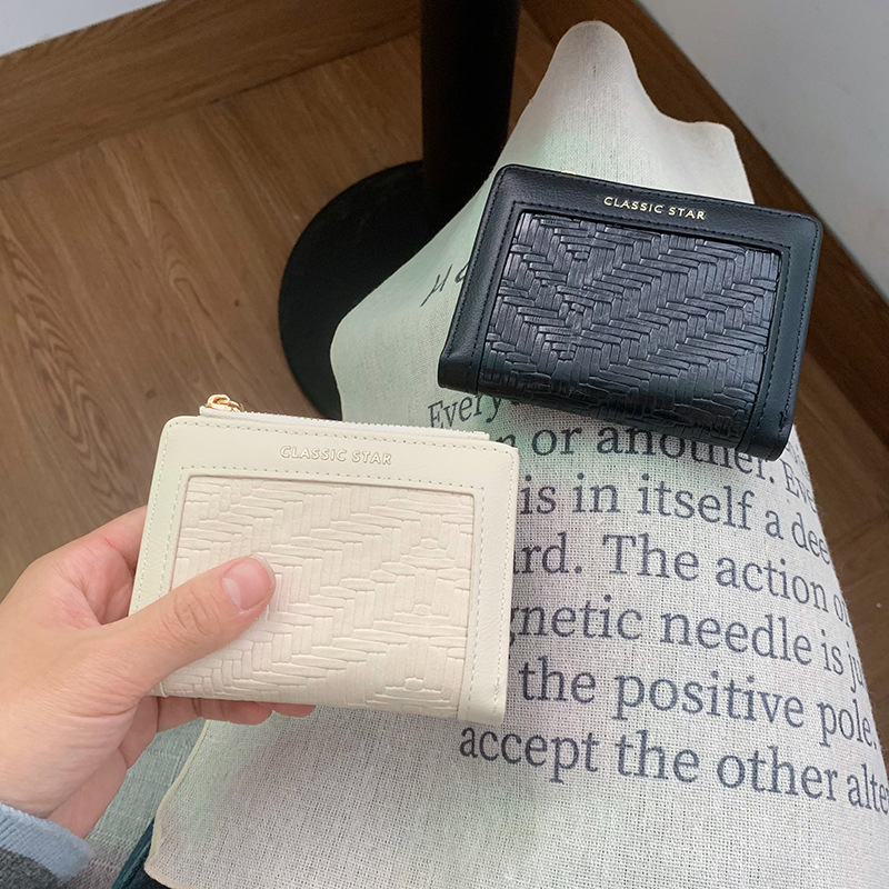 Nueva billetera de mujer nueva billetera de tejido coreana original simple moda billetera de dos plegados al por mayor image 4
