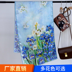 油畫多花色真絲素縐緞長巾絲巾女清雅氣質春夏百搭桑蠶絲披肩圍巾