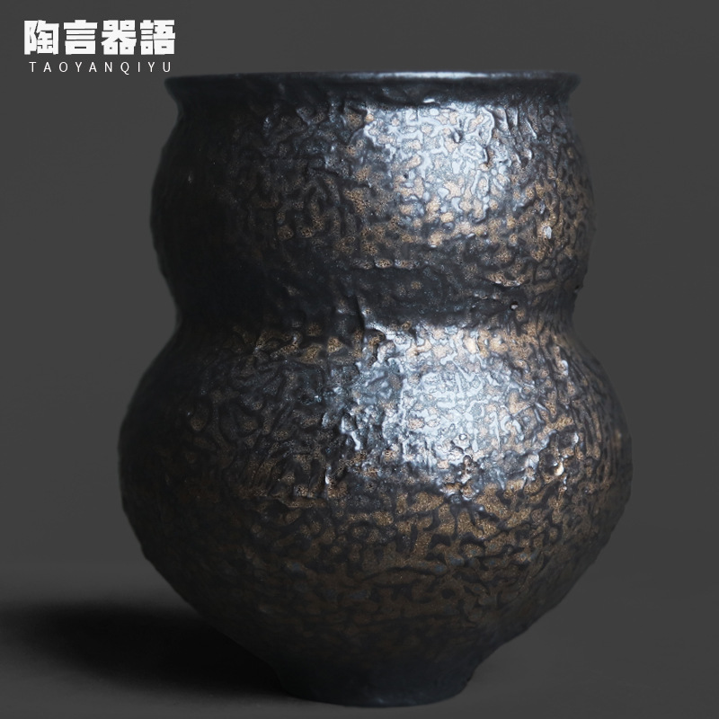 复古窑变黑金葫芦建水茶桶中式功夫茶道配件茶室水盂茶渣桶蓄水缸