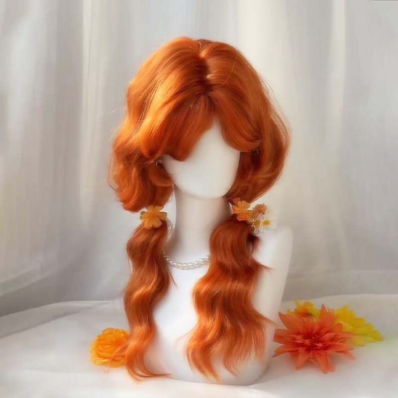 Perruque « Orange Cake » pour femme, couvrant entièrement la tête, style « Egg Curl », effet « Atmosphere », frange, texture « Water Wave », aspect naturel