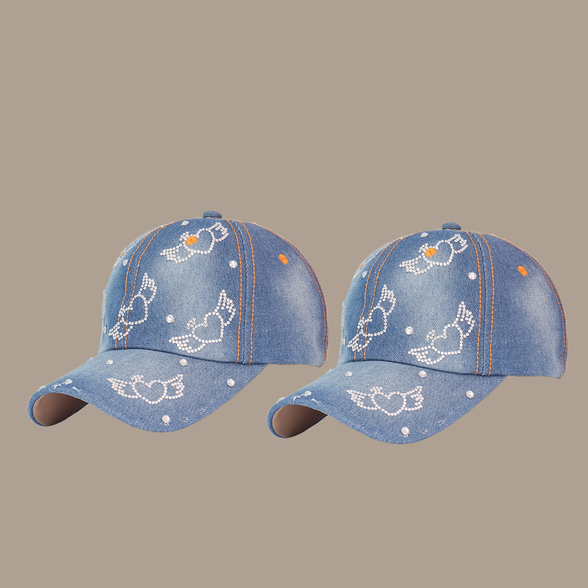 Korean Fashion Blue Rhinestone Wings Wide-brimmed Baseball Cap display picture 1