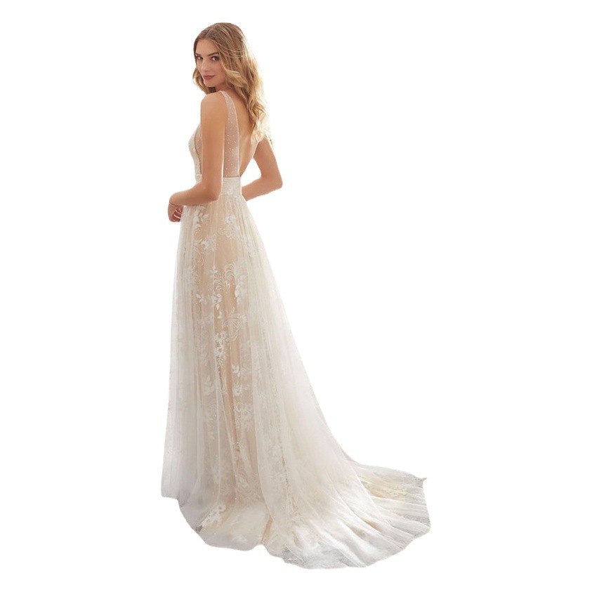 Nuevo Vestido de Novia 2026 para Comercio Exterior Europeo y Americano, Vestido de Novia Sexy con Cuello en V y Encaje sin Mangas, Estilo Amazon