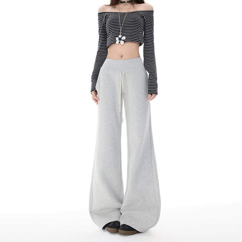 Apea Sports Style Wide Waistband Flared Sweatpants for Women High-Waisted Slimming Loose Wide-Leg Fashion Casual Floor-Length Pants