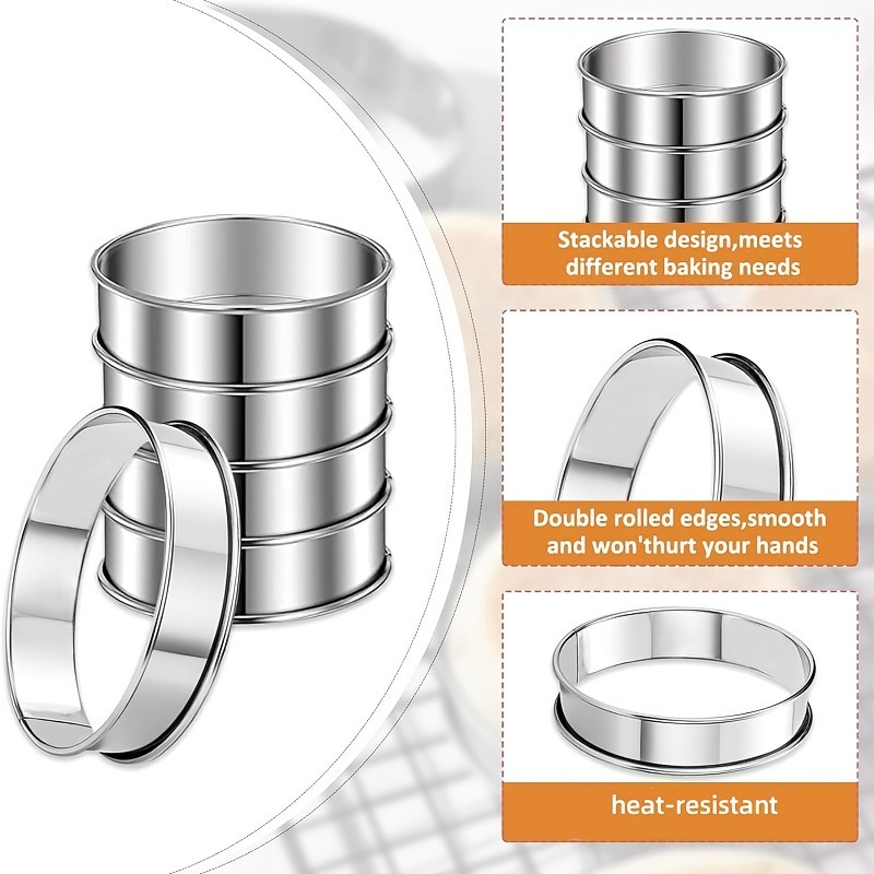 5 件装 4.1 吋  蛋糕模具，环形英文华夫饼圈，环形双卷馅饼环，