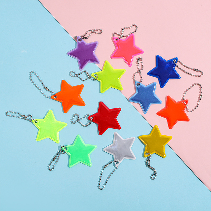 School Bag Safety Warning Pendant Creative Pvc Star Keychain Night Warning Sign Cycling Reflector