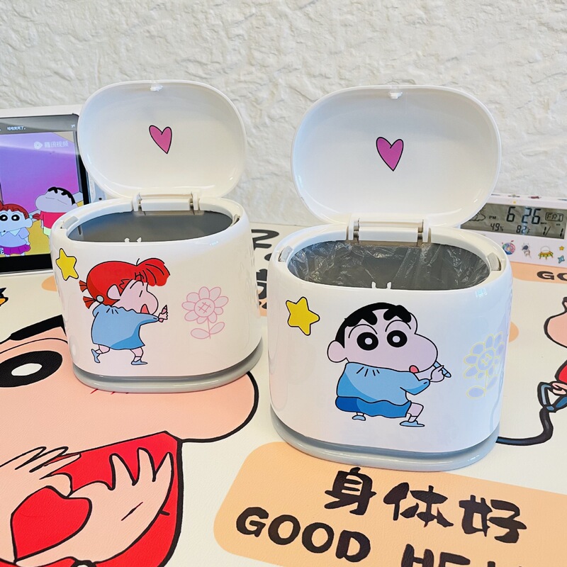 Crayon Shin-Chan Desktop Trash Can Cute Garbage Bag Living Room Bedroom Home Table Desk Dining Table Paper Basket Small