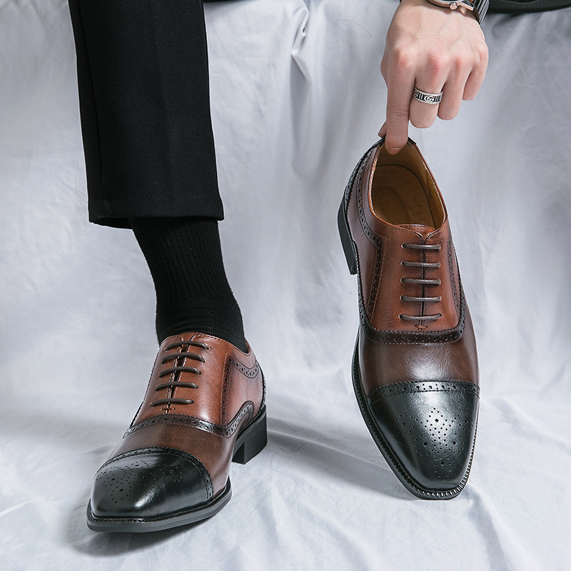 Zapatos de cuero de bloque transfronterizos de tamaño grande para hombres 46 metros 2024 primavera y otoño ropa de negocios casual para hombres de tres juntas para aumentar la altura de los zapatos de hombre