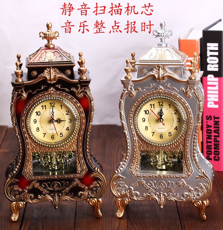 European Retro Table Clock, Creative Alarm Clock, Silent Travel Time, 16 Music Hourly Time Clock F015