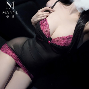 Sweet and Seductive*Sexy Close-Fitting Suspender Lace Black and Pink Stitching Hip Skirt See-Through Sexy Intimates Hot 9481