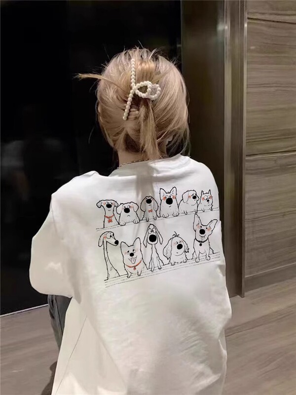 Fat mm Summer Pure Cotton White Short-Sleeved T-Shirt for Women 2025 New Style Right Shoulder Design American Half-Sleeved Loose Top
