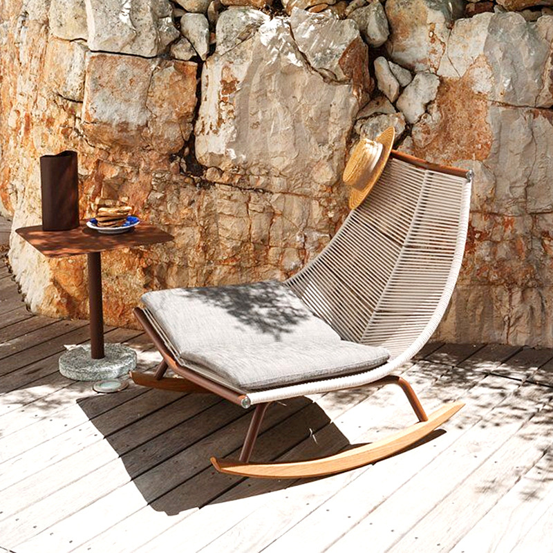 Silla de mimbre, mecedora europea y americana, silla de ocio de ratán para el hogar de verano, sofá perezoso al aire libre, sillón reclinable combinado de tres piezas