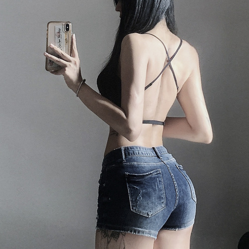 Large backless one-piece sexy daily soft steel ring without protruding spots, big breasts, small bra, beautiful back glossy underwear