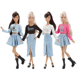 11寸欧美时尚长袖换装牛仔裙芭芘娃娃换装紧身群短裙短裤上衣套装