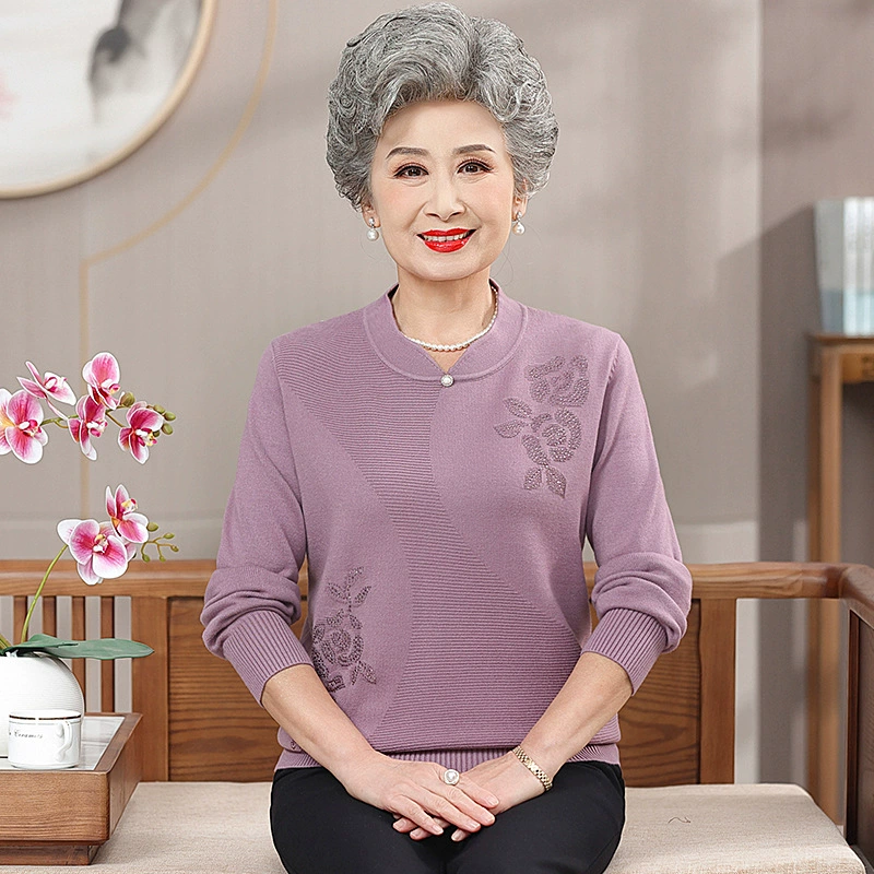 Пожилая бабушка осеннее платье пожилая женщина свитер нижний свитер с длинными рукавами трикотажный свитер средняя и пожилая мама одевается
