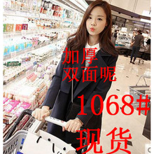 加棉加厚2016秋冬新款毛呢外套女中长款西装领羊毛呢子大衣