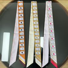 新款印花细长丝巾斜纹绸双层斜角巾百搭领巾绑包发带时尚配饰批发