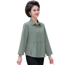 中年妈妈装春秋季长袖衬衫薄款洋气开衫上衣中老年宽松新款衬衣女
