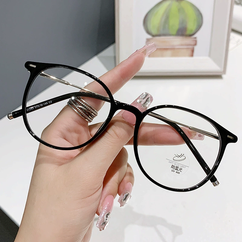Xiaohongshu style round TR vintage blue-light plano sunglasses lightweight literary student prescription frame 01243